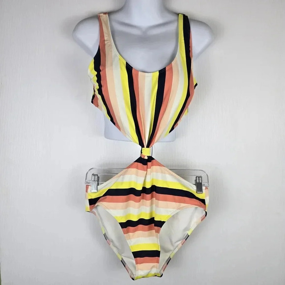 NWOT Abercrombie & Fitch Stripe Front Knot Cheekini One Piece Tapered Swimsuit - Picture 4 of 14